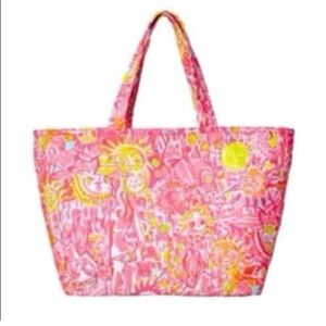 Lilly Pulitzer Palm Beach Tote -Kinis in the Keys, Colorful Pink & Yellow Bag